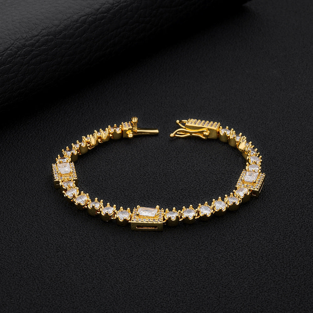 Iced Out Square Cut Tennis Bracelet - 8mm CZ 18K Gold Plated Hip Hop Jewelry