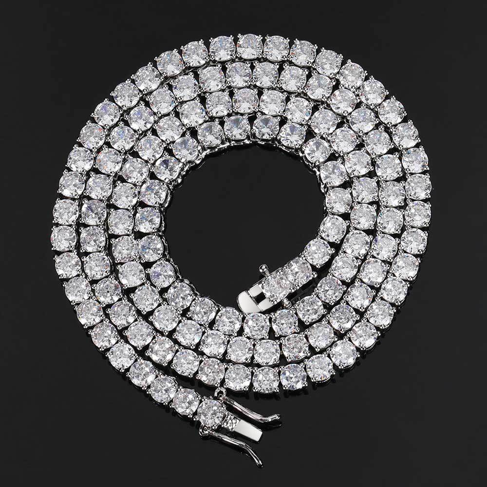 Esekeem Iced Out Tennis Chain Necklace for Men – 3mm & 4mm CZ Gold/Silver Hip Hop Chain 16"-24" Silver - KRWN Fine Jewelry