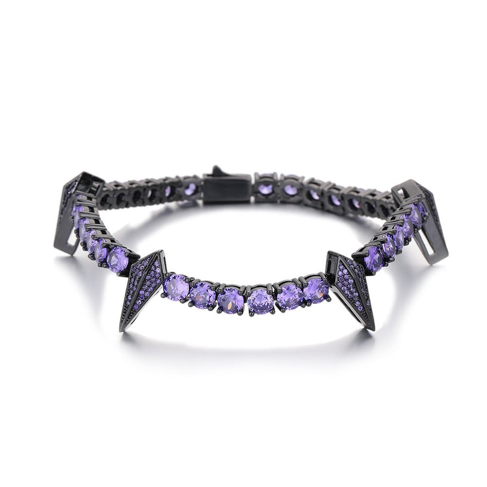 Geometric Spike Moissanite Tennis Necklace + Bracelet Set — Iced Out Diamond Link Black Gold Hip Hop Chain for Men Black Gun Purple - KRWN Fine Jewelry