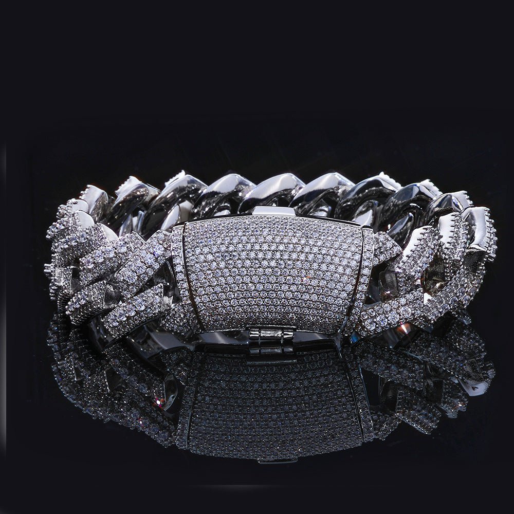 Iced Out Moissanite Cuban Link Bracelet for Men – S925 Silver Heavy 20mm Hip Hop Bangle 7-9 Inch Silver - KRWN Fine Jewelry