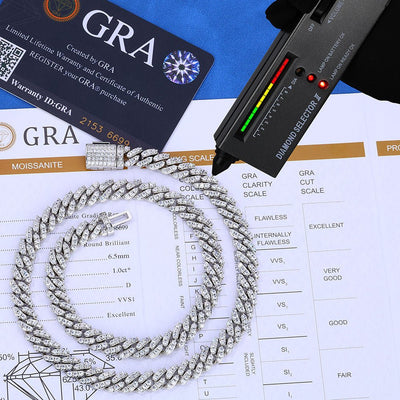 Iced Out Moissanite Cuban Link Chain – 925 Sterling Silver 8mm Hip Hop Necklace | VVS Stones | GRA Certified Silver - KRWN Fine Jewelry