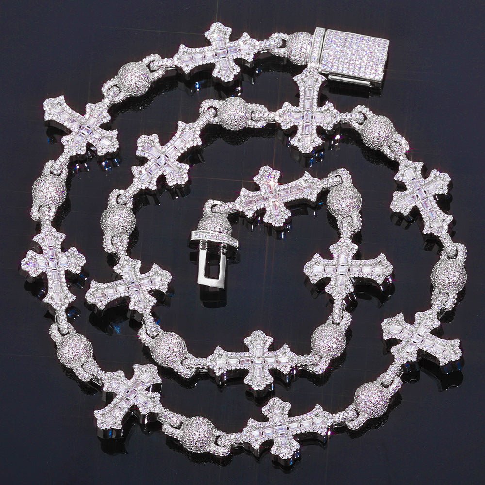Moissanite Cross Chain Necklace for Men – S925 Silver VVS1 Ice Out Hip Hop Jewelry GRA Certified Silver - KRWN Fine Jewelry