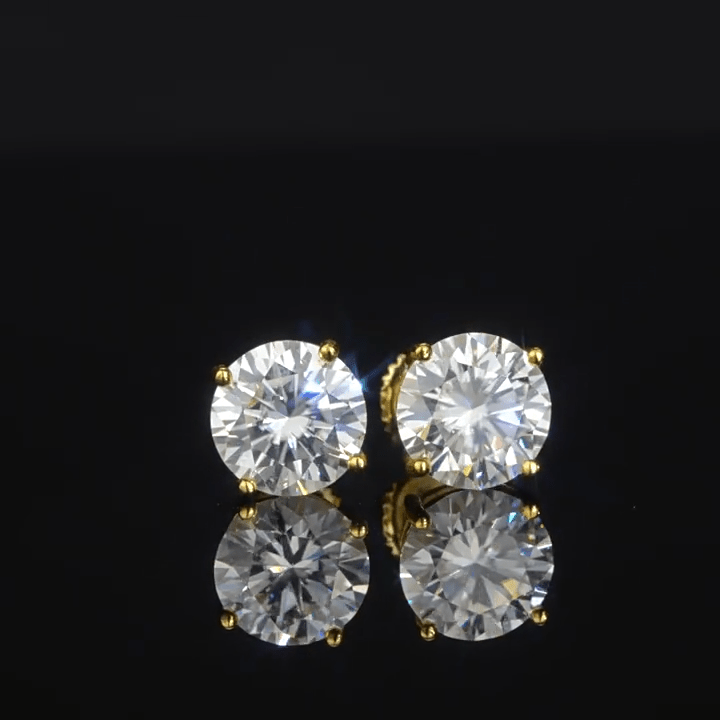S925 Moissanite Round Stud Earrings — 4 Prong Gold Plated Solitaire Earrings for Men & Women, 3mm-8mm White Gold - KRWN Fine Jewelry