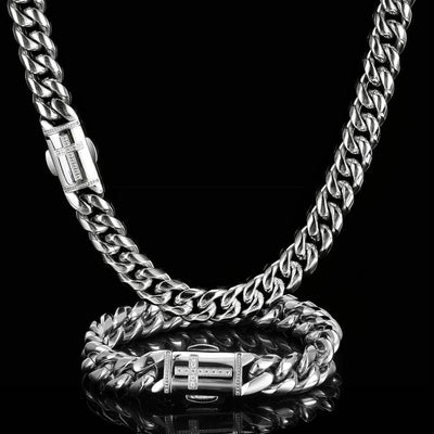 S925 Sterling Silver Cross Cuban Bracelet, 12mm Chunky Width, Hip Hop Iced Diamond Clasp, Titanium Steel Anti-fade Jewelry for Men & Women silver - KRWN Fine Jewelry