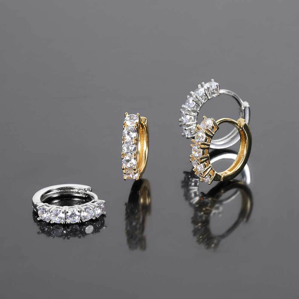 Single Row CZ Diamond Huggie Hoop Earrings 18K Gold Plated Tennis Style