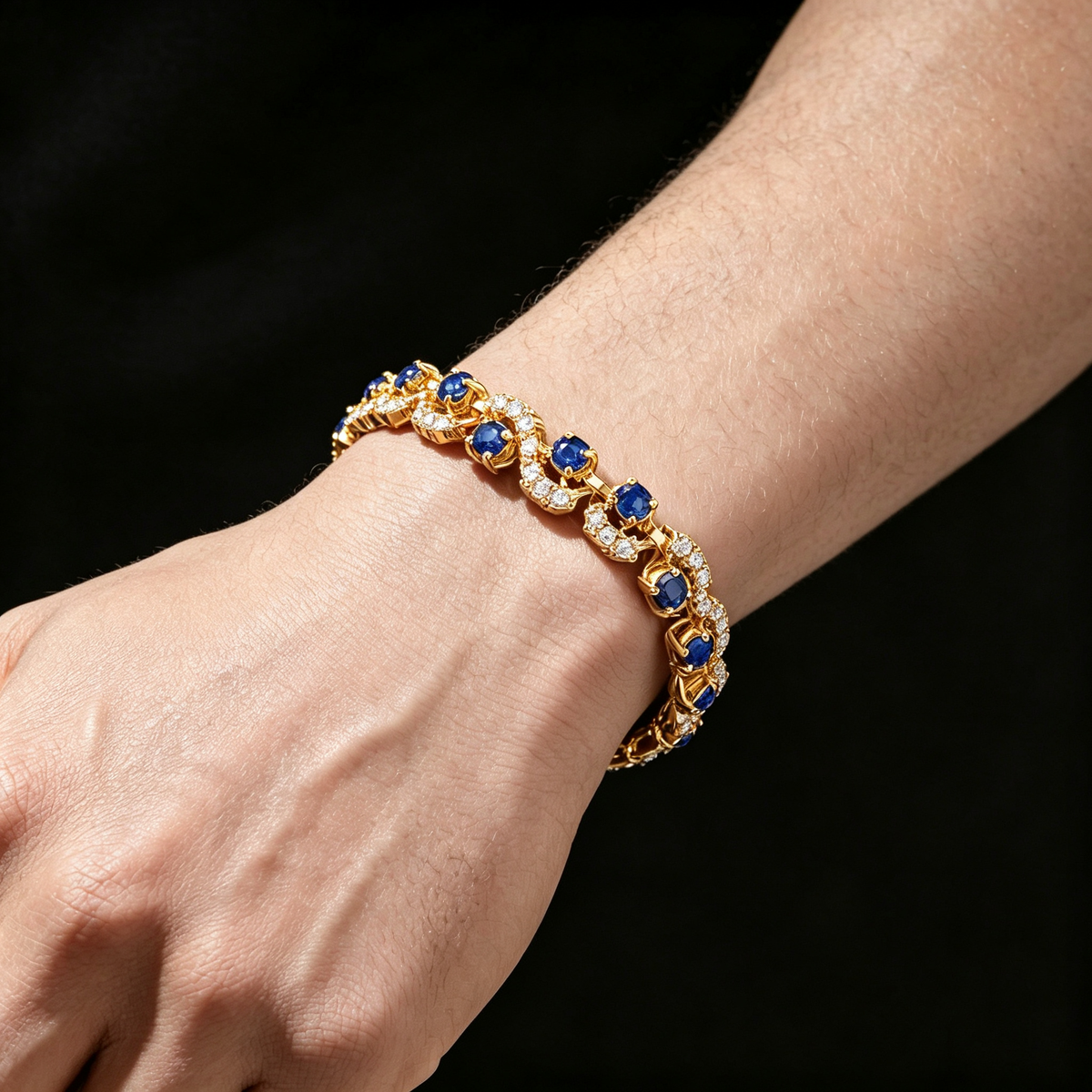 18K Gold Plated Blue Sapphire Tennis Bracelet CZ Diamond Women Fashion Jewelry