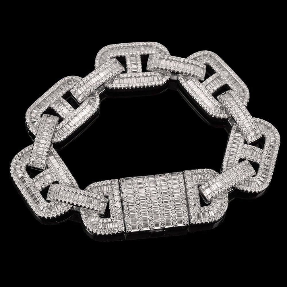 15MM Iced Out Pig Nose Bracelet – Baguette CZ Mariner Link Hip Hop Bangle | Esekeem Gold - KRWN Fine Jewelry
