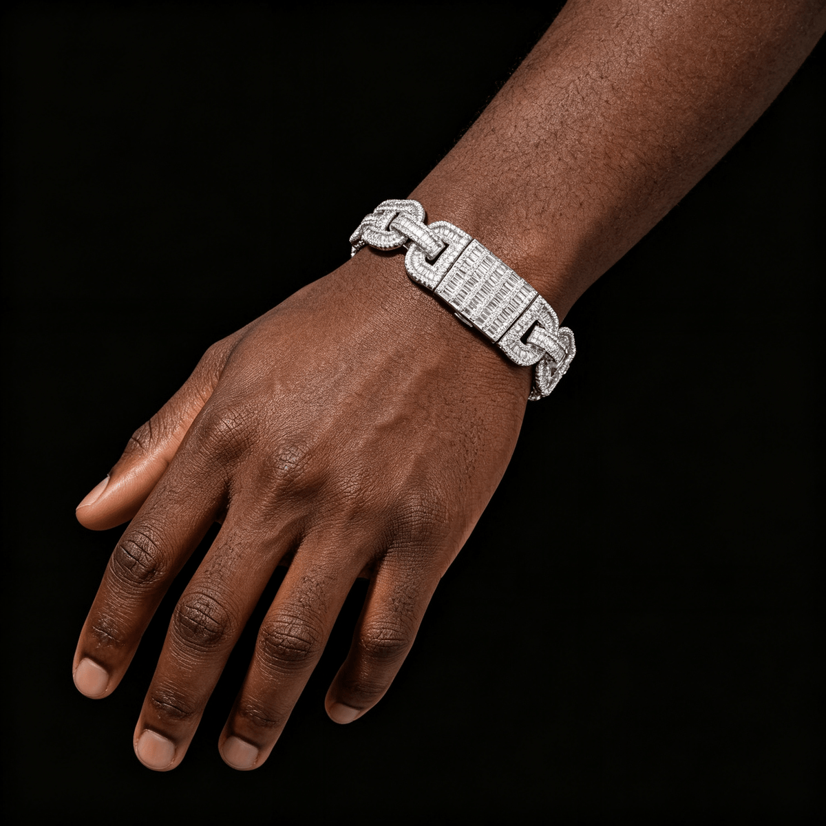15MM Iced Out Pig Nose Bracelet – Baguette CZ Mariner Link Hip Hop Bangle | Esekeem White Gold - KRWN Fine Jewelry