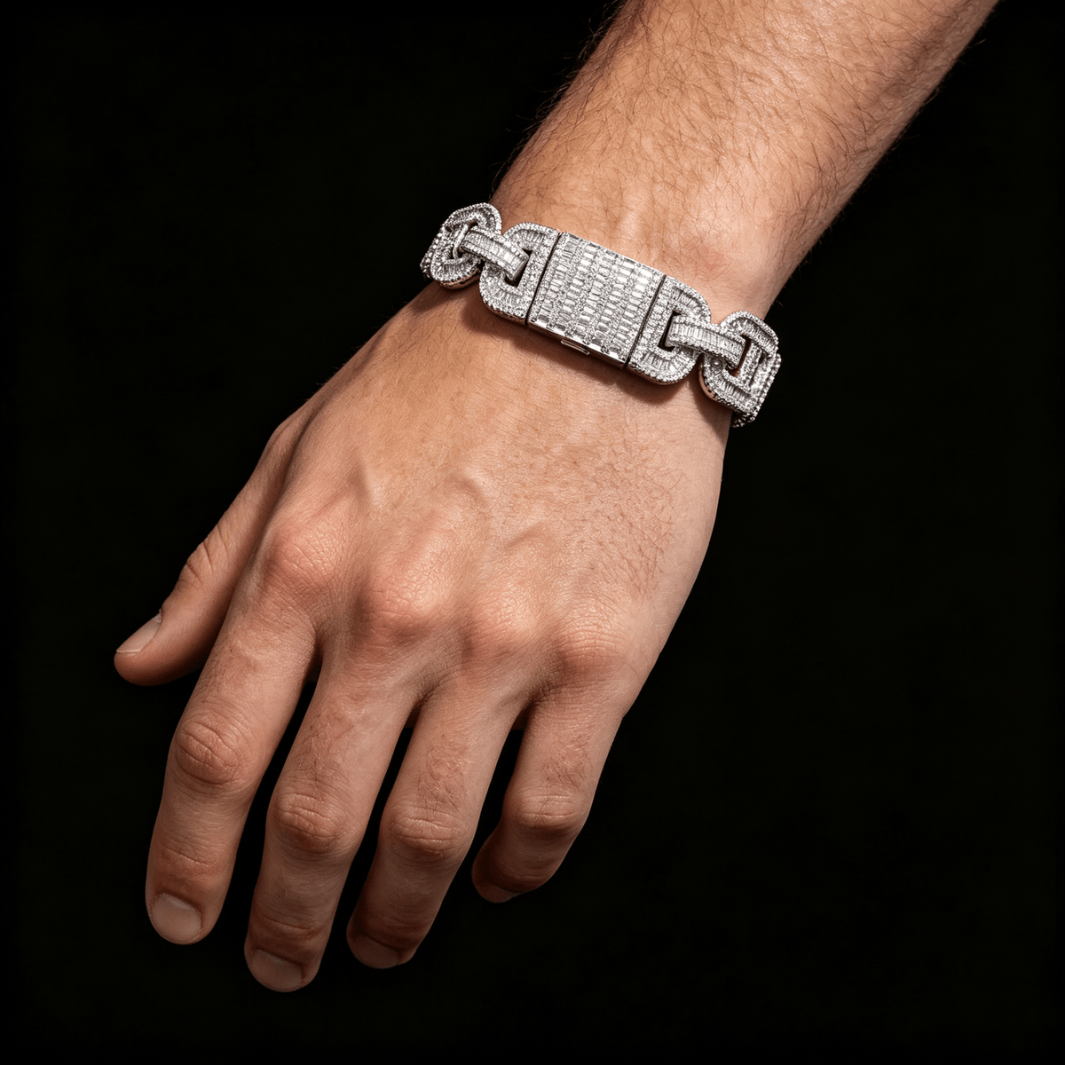 15MM Iced Out Pig Nose Bracelet – Baguette CZ Mariner Link Hip Hop Bangle | Esekeem White Gold - KRWN Fine Jewelry