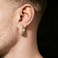 Iced Out Huggie Hoop Earrings 18K Gold Plated CZ Diamond Hip Hop