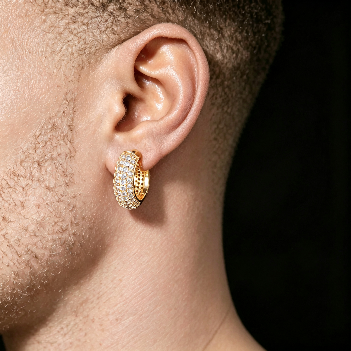 Iced Out Huggie Hoop Earrings 18K Gold Plated CZ Diamond Hip Hop