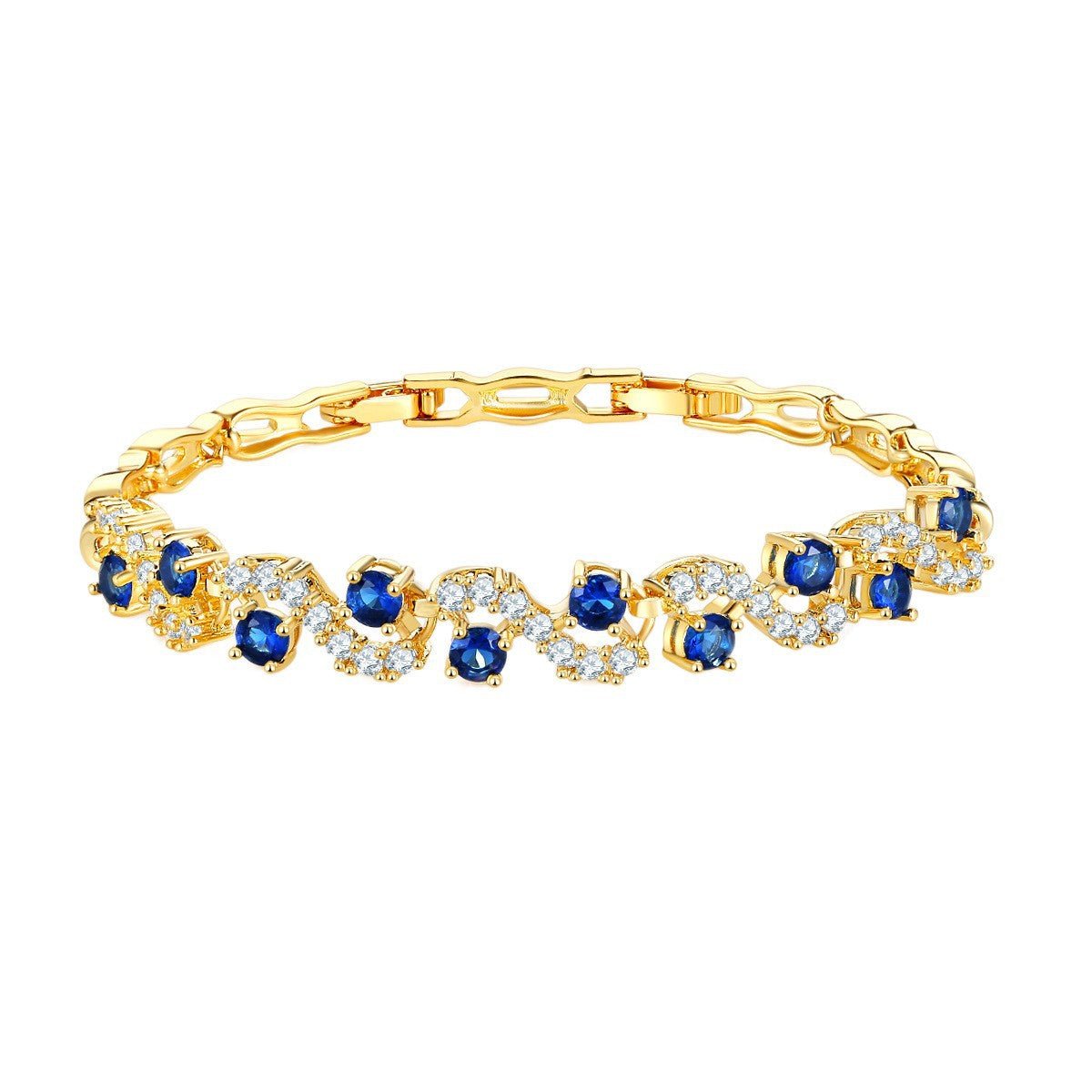 18K Gold Plated Blue Sapphire Tennis Bracelet CZ Diamond Women Fashion Jewelry 18K Gold - KRWN Fine Jewelry