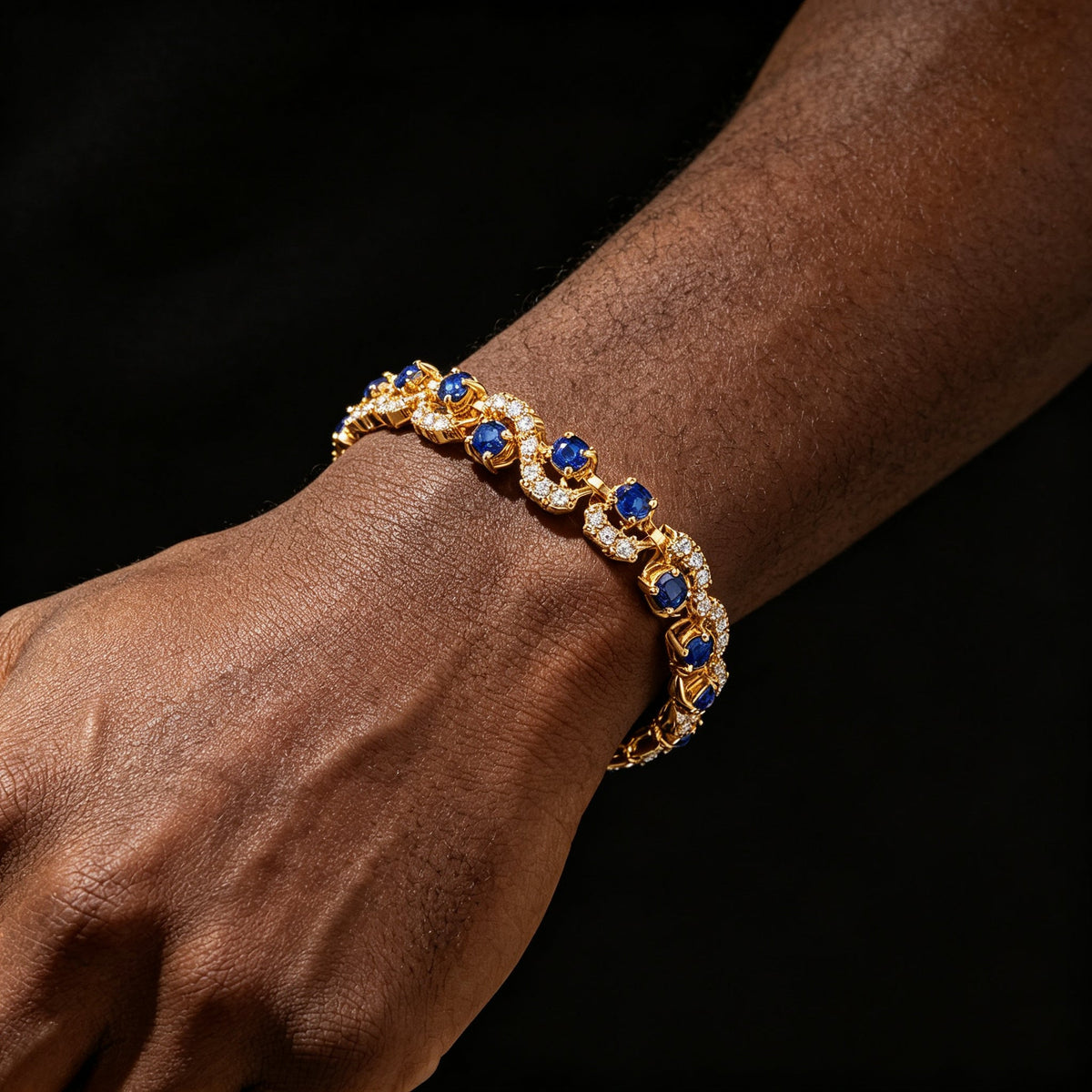 18K Gold Plated Blue Sapphire Tennis Bracelet CZ Diamond Women Fashion Jewelry 18K Gold - KRWN Fine Jewelry