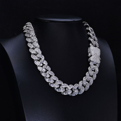 18mm Baguette Moissanite Cuban Link Chain – S925 Silver GRA Certified Iced Out Hip Hop Necklace for Men & Women Silver - KRWN Fine Jewelry