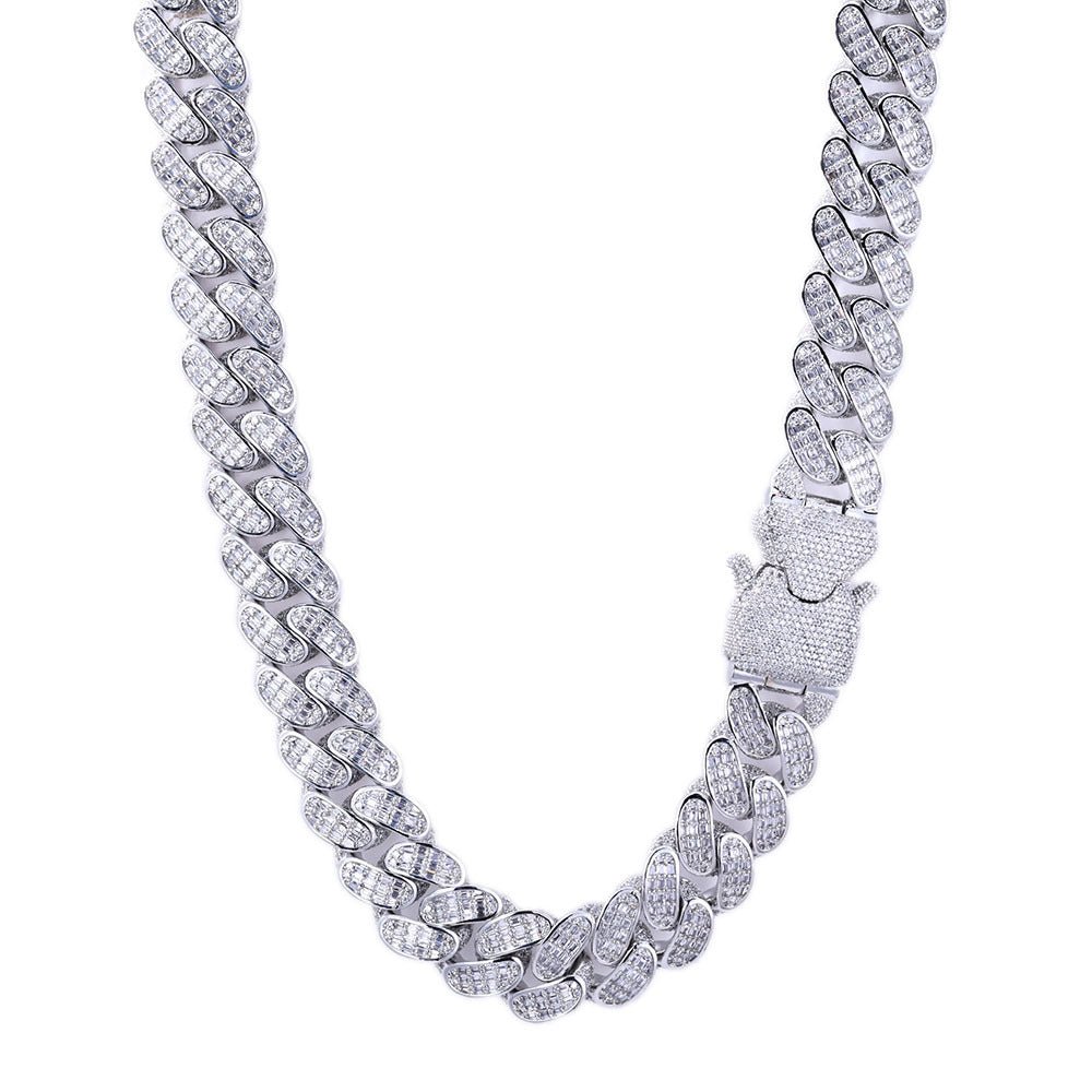 18mm Baguette Moissanite Cuban Link Chain – S925 Silver GRA Certified Iced Out Hip Hop Necklace for Men & Women Silver - KRWN Fine Jewelry