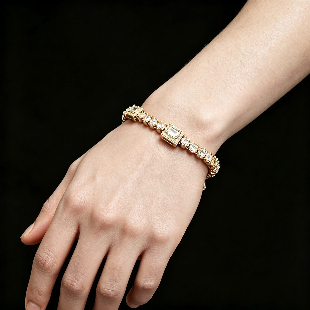 Iced Out Square Cut Tennis Bracelet - 8mm CZ 18K Gold Plated Hip Hop Jewelry