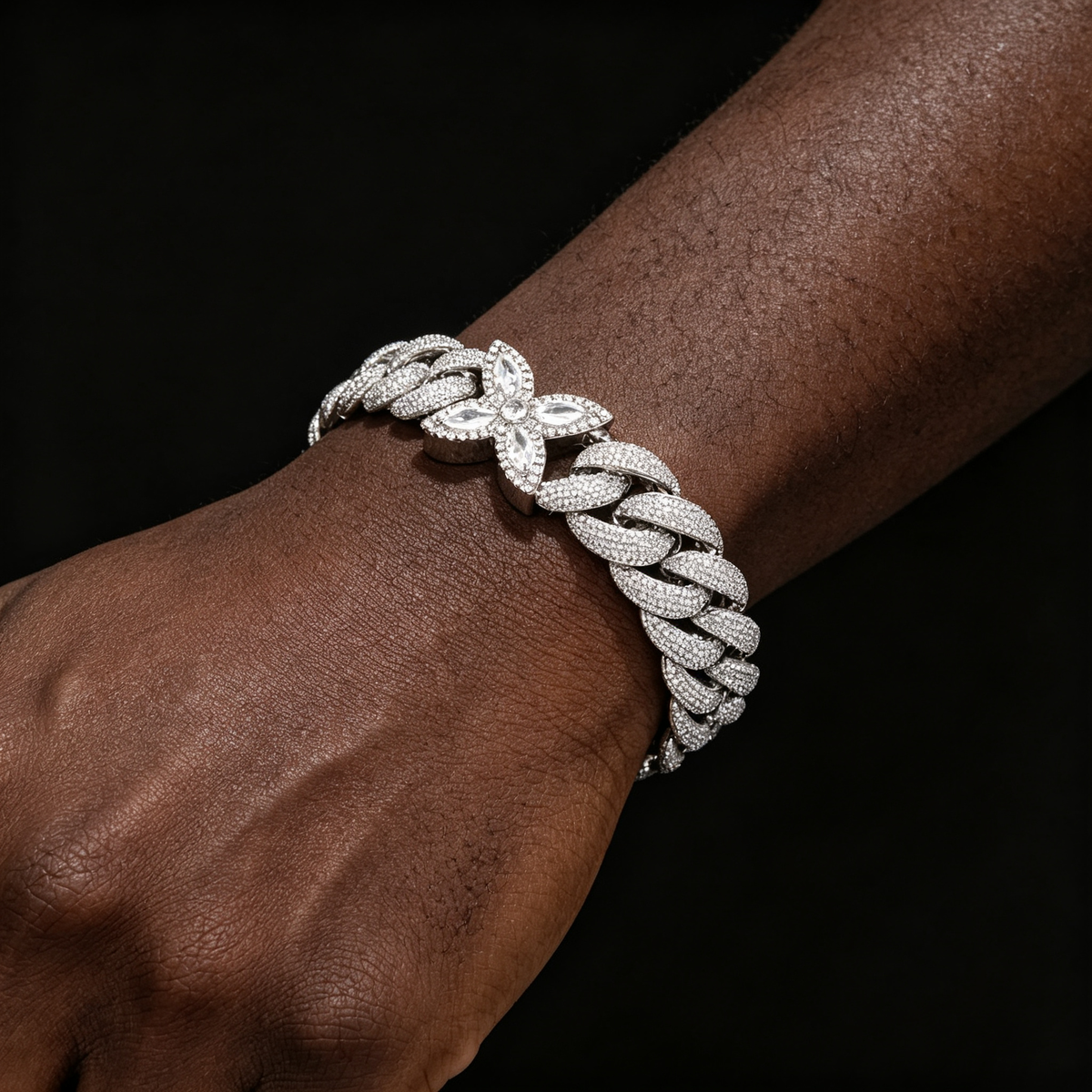 CHA458 Iced Out Cuban Link Bracelet | 18K Gold Plated CZ Flower Bubble Cuban Chain | Hip Hop Rapper Style Chain Bracelet for Men Women 7-9 Inch