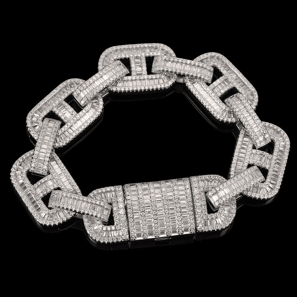 15MM Iced Out Pig Nose Bracelet – Baguette CZ Mariner Link Hip Hop Bangle | Esekeem