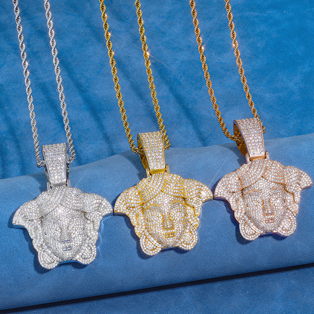 Iced Out Buddha Head Moissanite Pendant Necklace – S925 Sterling Silver Meditating Buddha Charm with 3mm Twist Chain, Hip Hop Religious Jewelry, 24"