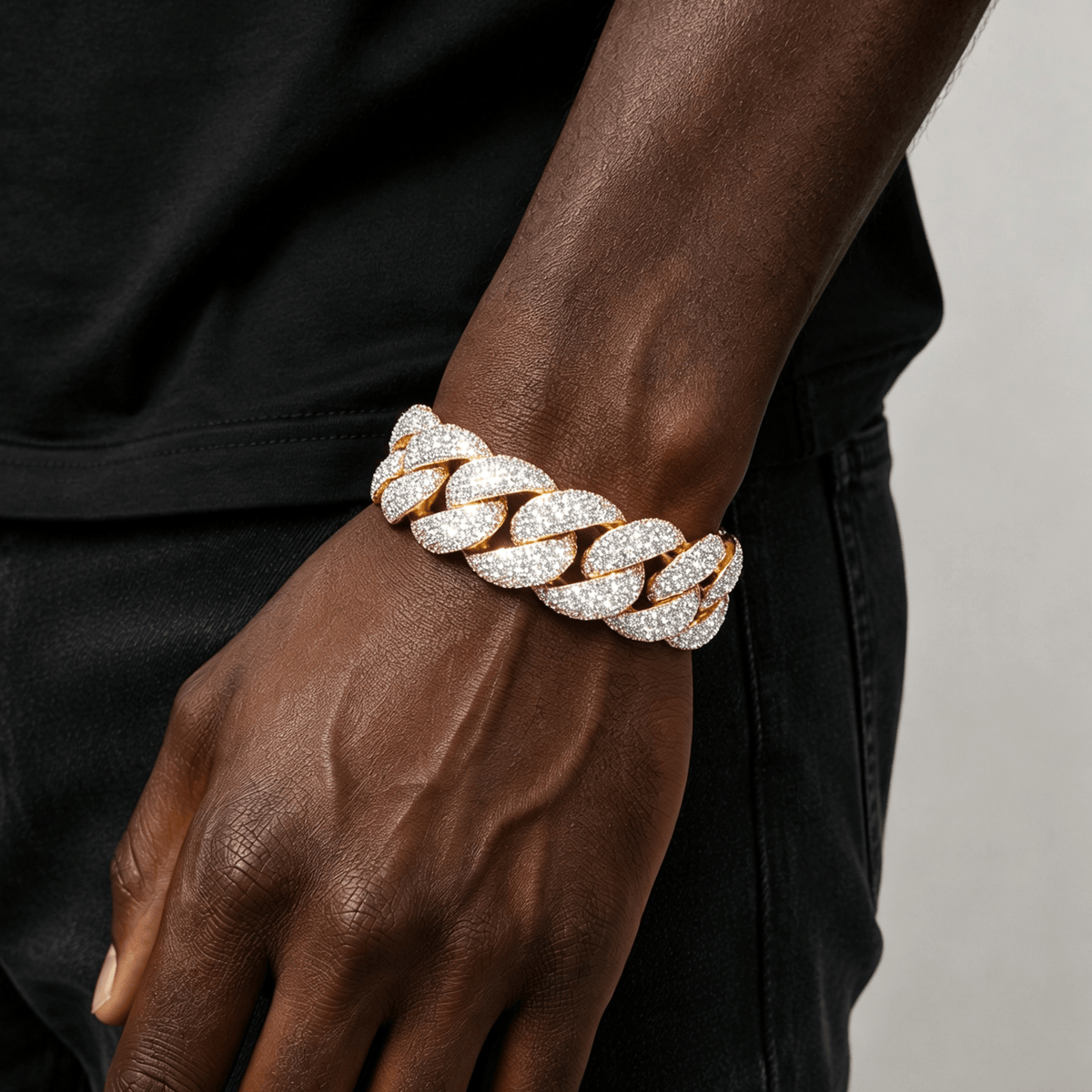 22mm Iced Out Cuban Link Bracelet — Gold Plated CZ Bling Cuban Chain Bracelet for Men & Women, Hip Hop Rapper Jewelry, White Gold / Yellow Gold / Rose Gold Gold - KRWN Fine Jewelry