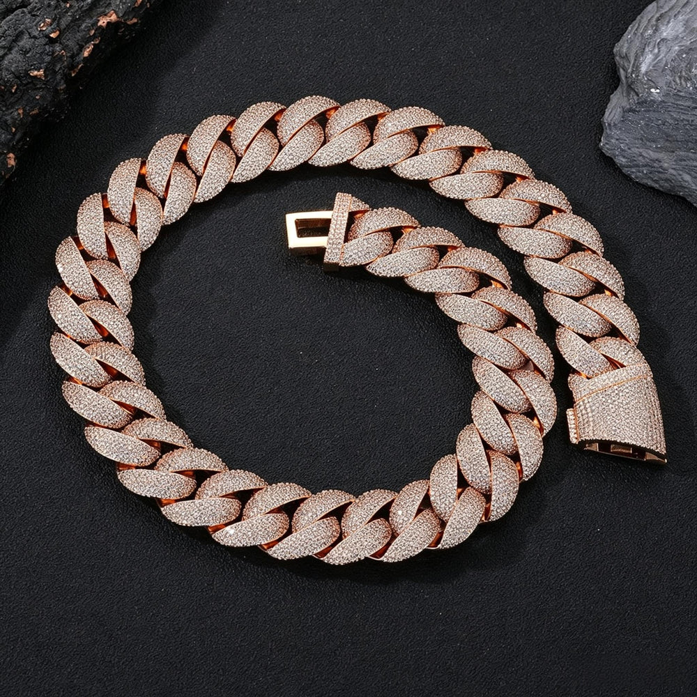 22mm Iced Out Cuban Link Bracelet — Gold Plated CZ Bling Cuban Chain Bracelet for Men & Women, Hip Hop Rapper Jewelry, White Gold / Yellow Gold / Rose Gold Rose Gold - KRWN Fine Jewelry