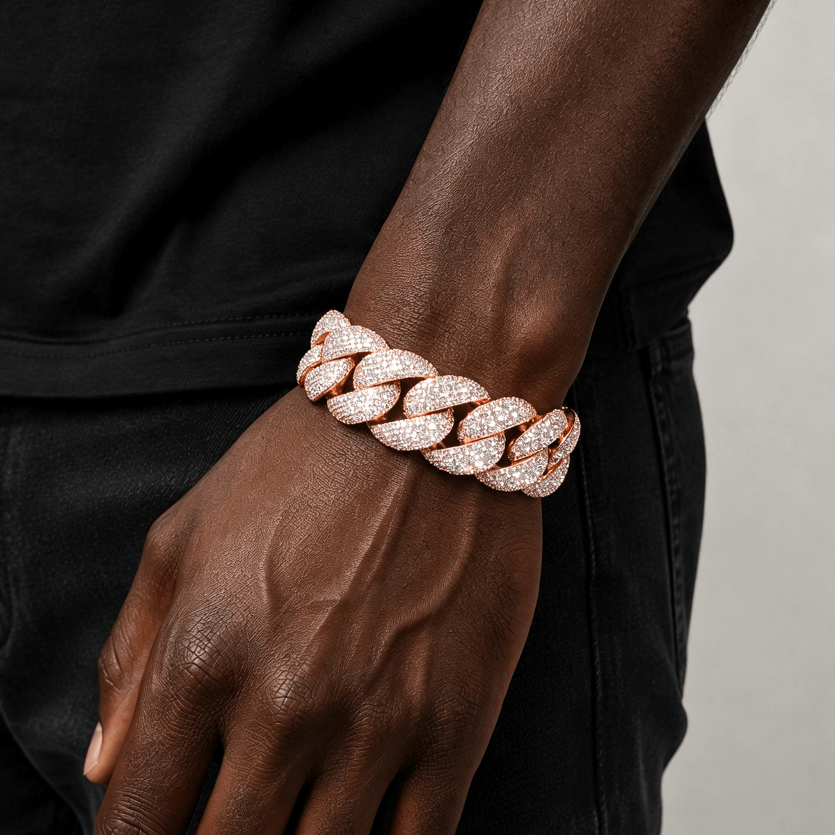 22mm Iced Out Cuban Link Bracelet — Gold Plated CZ Bling Cuban Chain Bracelet for Men & Women, Hip Hop Rapper Jewelry, White Gold / Yellow Gold / Rose Gold Rose Gold - KRWN Fine Jewelry