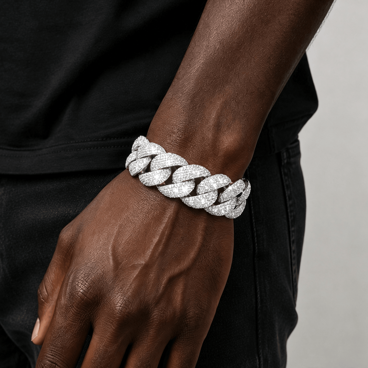 22mm Iced Out Cuban Link Bracelet — Gold Plated CZ Bling Cuban Chain Bracelet for Men & Women, Hip Hop Rapper Jewelry, White Gold / Yellow Gold / Rose Gold White Gold - KRWN Fine Jewelry
