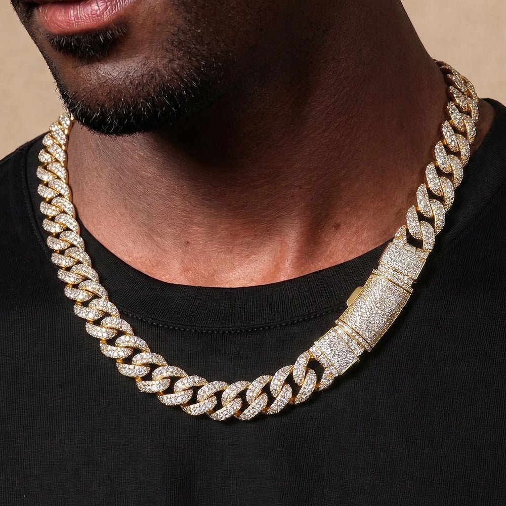 22mm Iced Out Moissanite Cuban Link Necklace — VVS Heavyweight Chain for Men, Gold/White Gold/Rose Gold, 18"-24" | GRA Certified 18k Gold - KRWN Fine Jewelry
