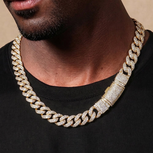 22mm Iced Out Moissanite Cuban Link Necklace — VVS Heavyweight Chain for Men, Gold/White Gold/Rose Gold, 18"-24" | GRA Certified 18k Gold - KRWN Fine Jewelry