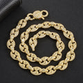 Iced Out Pig Nose Moissanite Chain Necklace 15mm – Marquise Oval Link Hip Hop Jewelry for Men, Copper Gold/White Gold Plated Iced Chain, 16"-24"