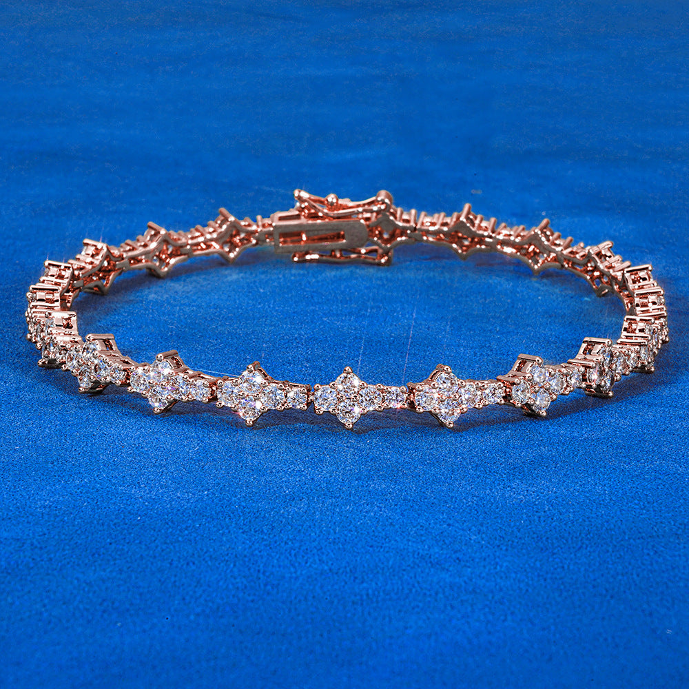 Iced Out Geometric Moissanite Tennis Bracelet – 925 Sterling Silver Hip Hop Jewelry for Men & Women | VVS Moissanite Stones | GRA Certified