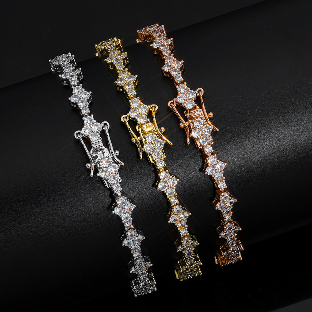 Iced Out Geometric Moissanite Tennis Bracelet – 925 Sterling Silver Hip Hop Jewelry for Men & Women | VVS Moissanite Stones | GRA Certified