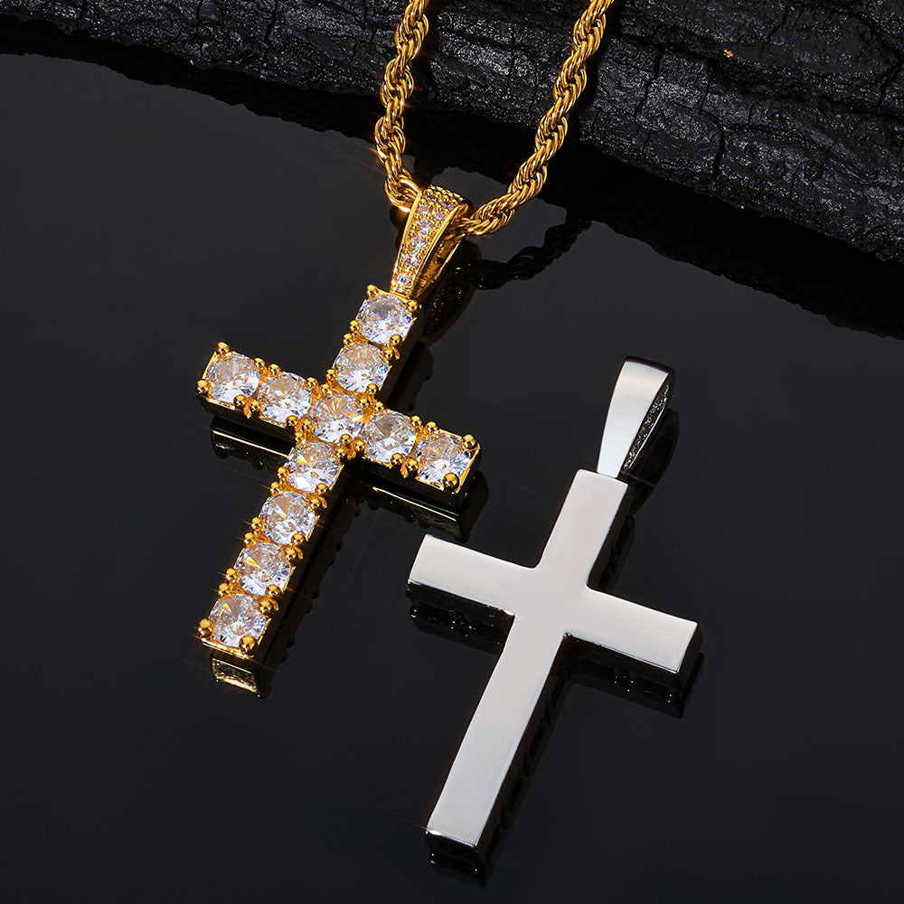 Iced Out Moissanite Cross Pendant – 925 Sterling Silver Hip Hop Cross Necklace with Rope Chain | VVS Moissanite | GRA Certified