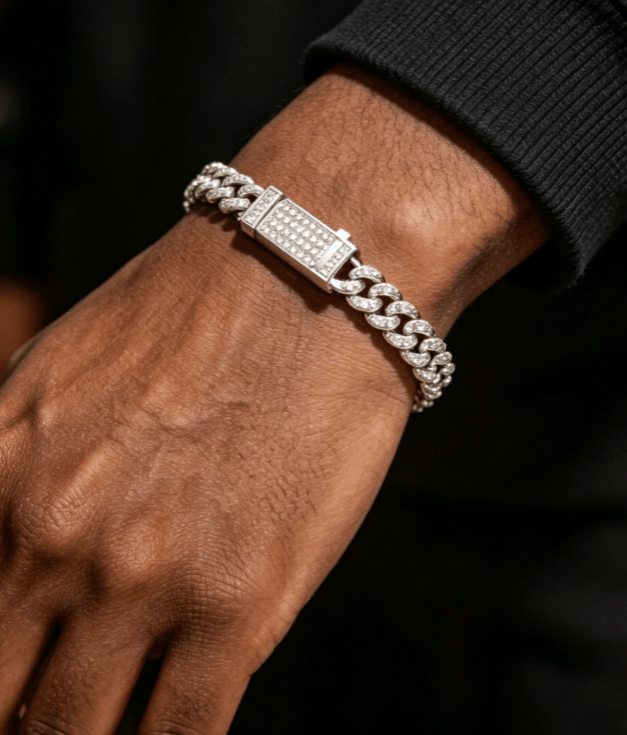 5mm Moissanite Cuban Link Bracelet – S925 Silver GRA Certified Iced Out Hip Hop Bracelet for Men & Women, Pass Diamond Tester Silver - KRWN Fine Jewelry