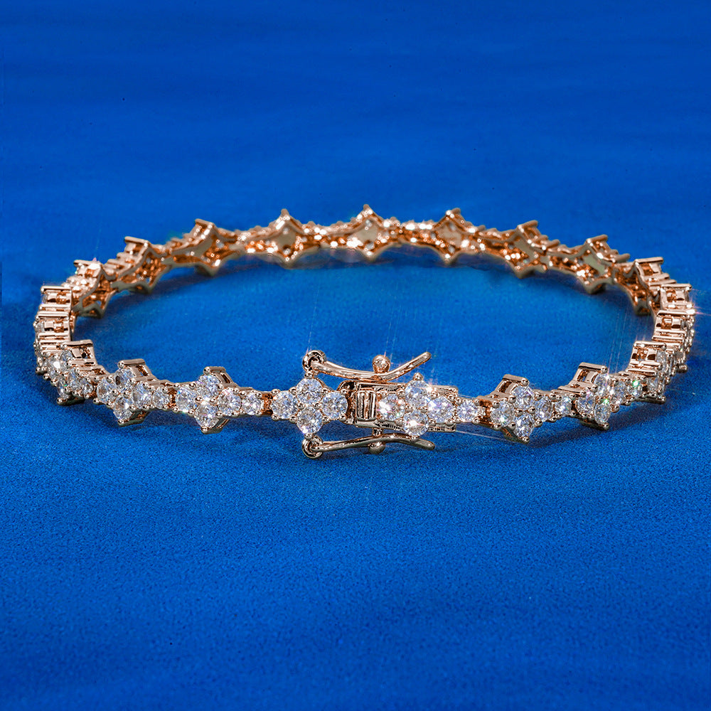 Iced Out Geometric Moissanite Tennis Bracelet – 925 Sterling Silver Hip Hop Jewelry for Men & Women | VVS Moissanite Stones | GRA Certified
