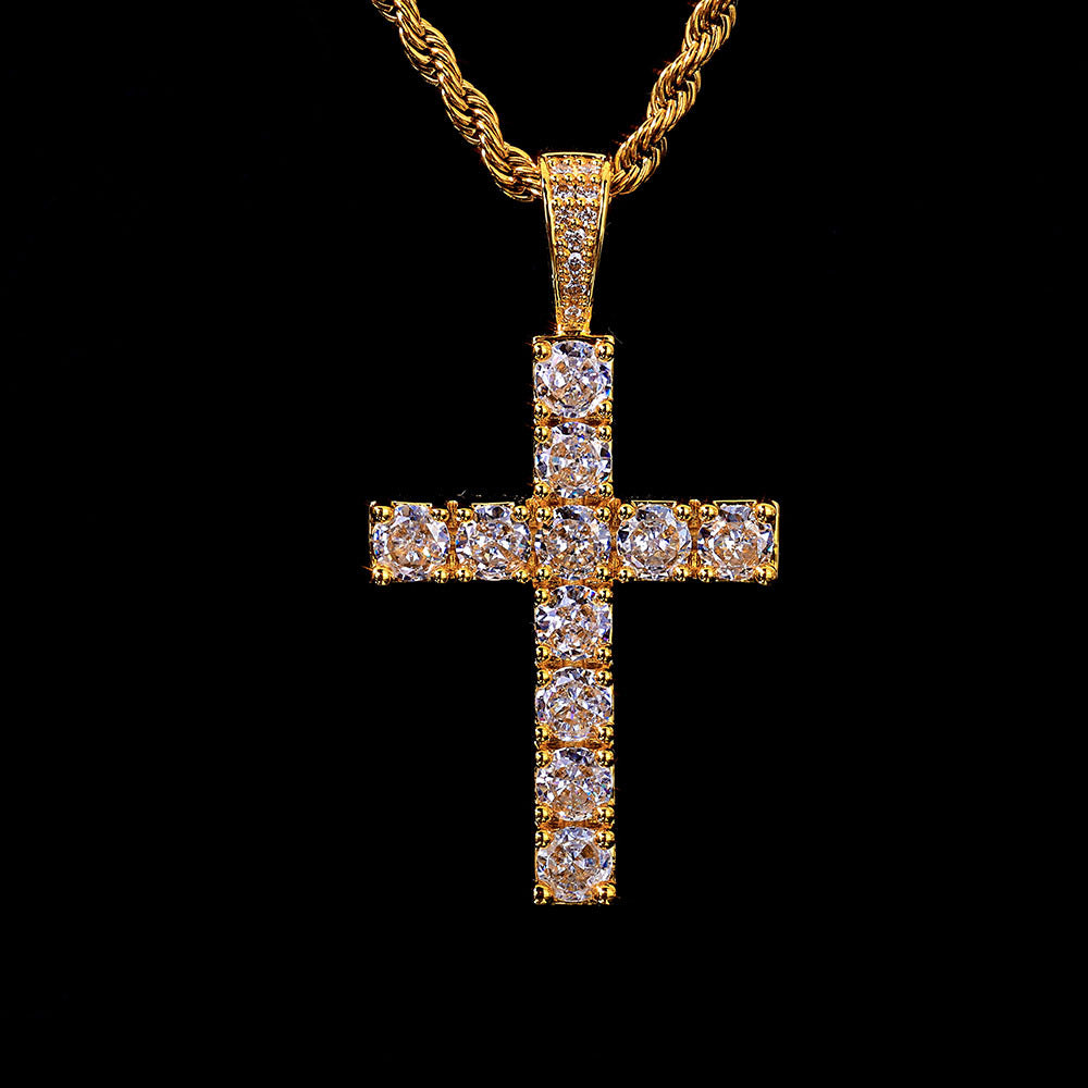 Iced Out Moissanite Cross Pendant – 925 Sterling Silver Hip Hop Cross Necklace with Rope Chain | VVS Moissanite | GRA Certified