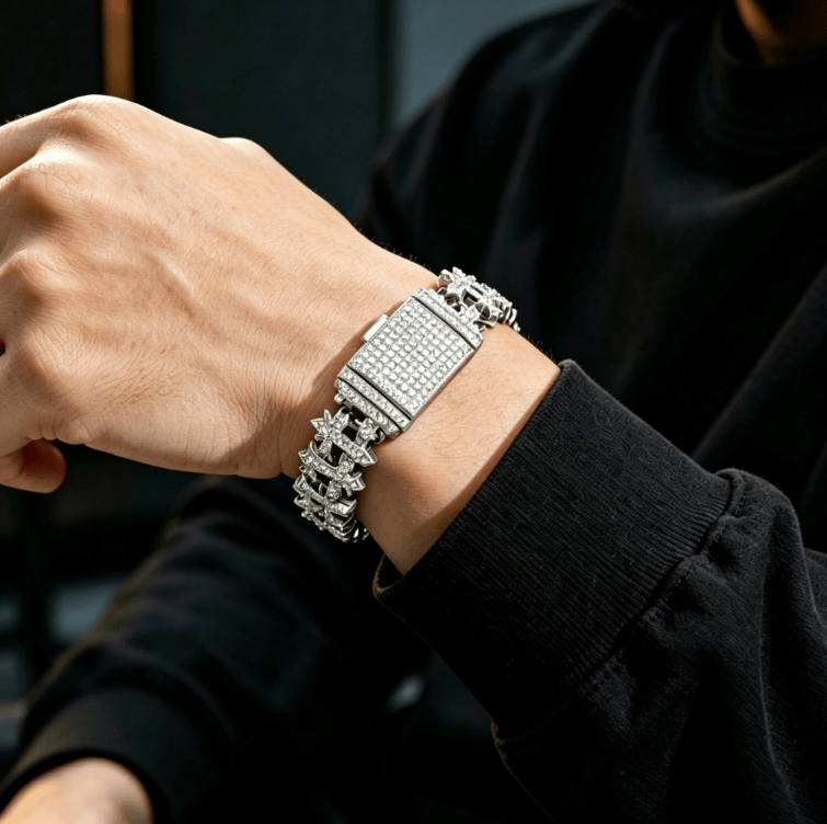 8.5mm Moissanite Cross Link Bracelet – S925 Silver Iced Out Hip Hop Cross Bracelet for Men & Women, Pass Diamond Tester | GRA Certified Gold - KRWN Fine Jewelry