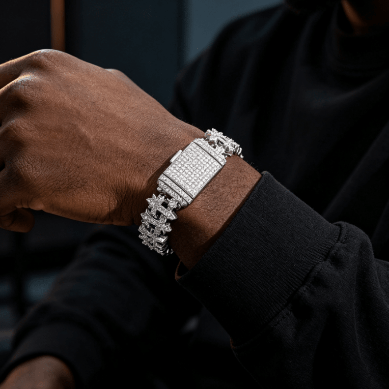 8.5mm Moissanite Cross Link Bracelet – S925 Silver Iced Out Hip Hop Cross Bracelet for Men & Women, Pass Diamond Tester | GRA Certified Silver - KRWN Fine Jewelry