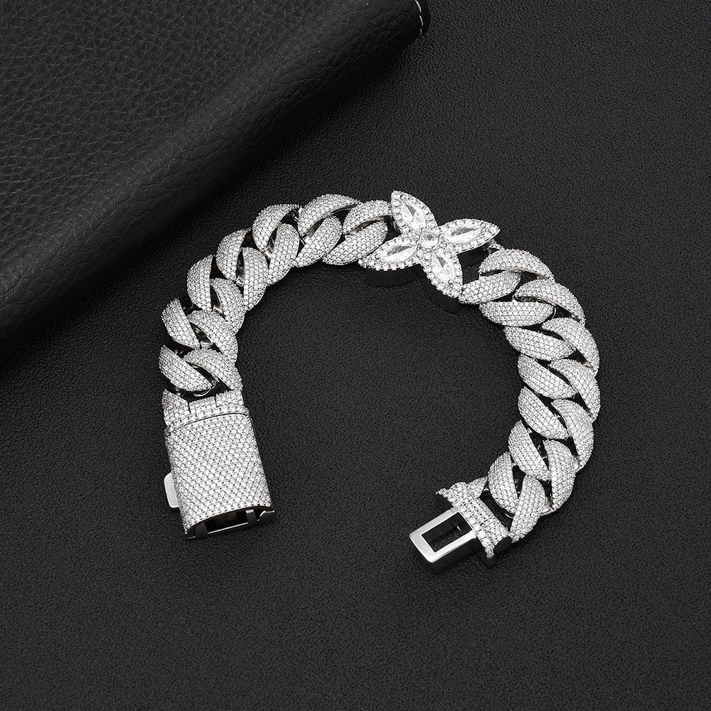 CHA458 Iced Out Cuban Link Bracelet | 18K Gold Plated CZ Flower Bubble Cuban Chain | Hip Hop Rapper Style Chain Bracelet for Men Women 7-9 Inch