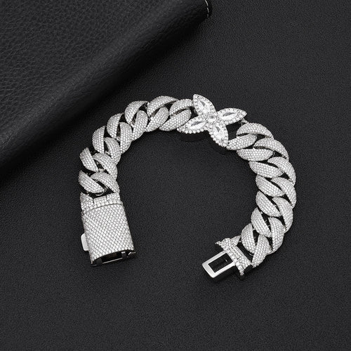 CHA458 Iced Out Cuban Link Bracelet | 18K Gold Plated CZ Flower Bubble Cuban Chain | Hip Hop Rapper Style Chain Bracelet for Men Women 7-9 Inch