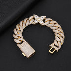 CHA458 Iced Out Cuban Link Bracelet | 18K Gold Plated CZ Flower Bubble Cuban Chain | Hip Hop Rapper Style Chain Bracelet for Men Women 7-9 Inch
