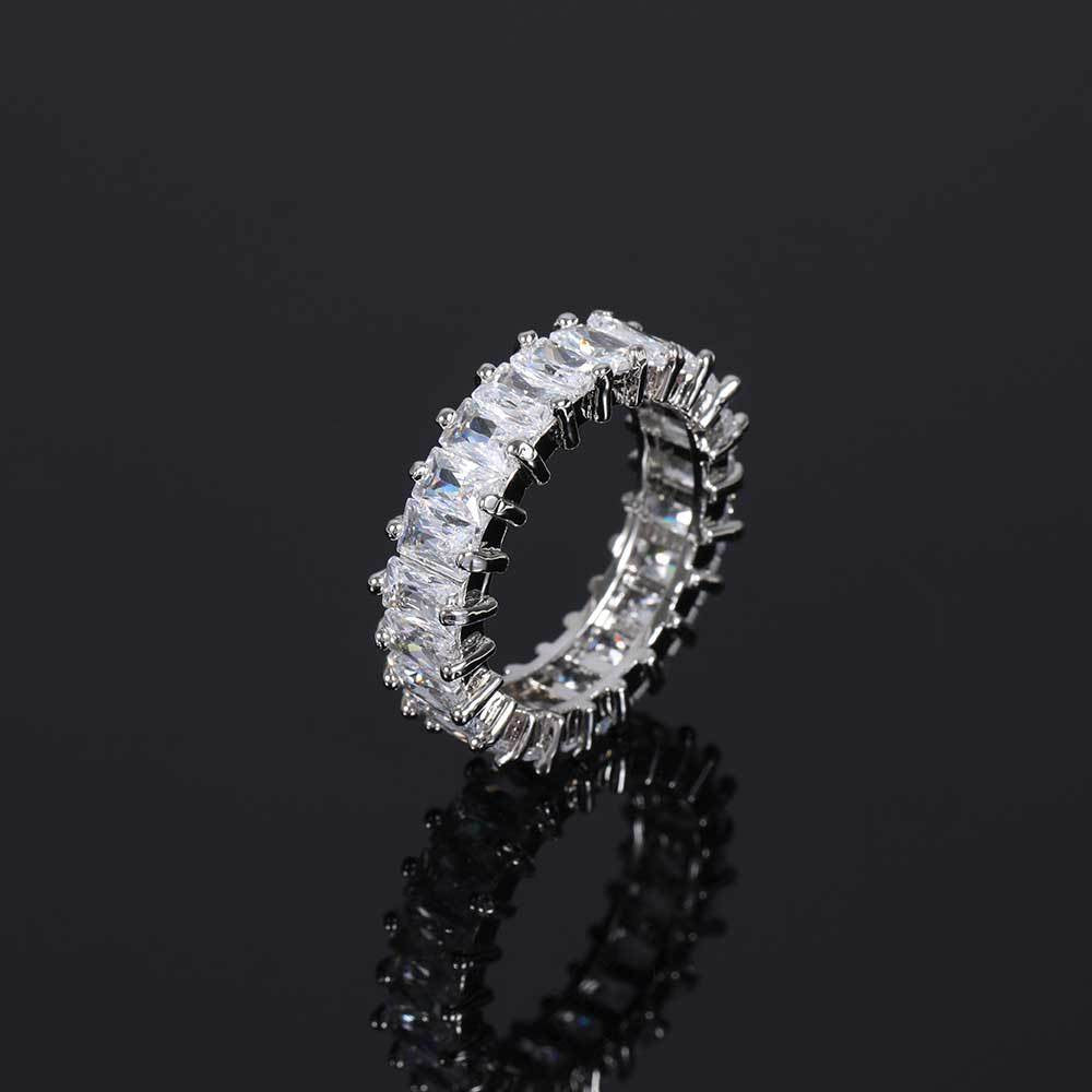 Esk EEM Emerald Cut CZ Eternity Band Ring | Iced Out Hip Hop Cuban Style | 18K Gold & White Gold Plated Copper | Unisex Statement Wedding Band Men Women Sizes 7-11