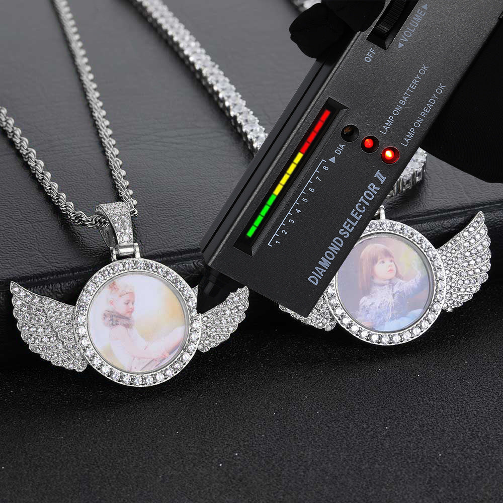 Iced Out Moissanite Angel Wing Photo Pendant – Custom Picture Locket Necklace 925 Sterling Silver | VVS Stones | Hip Hop Memorial Jewelry