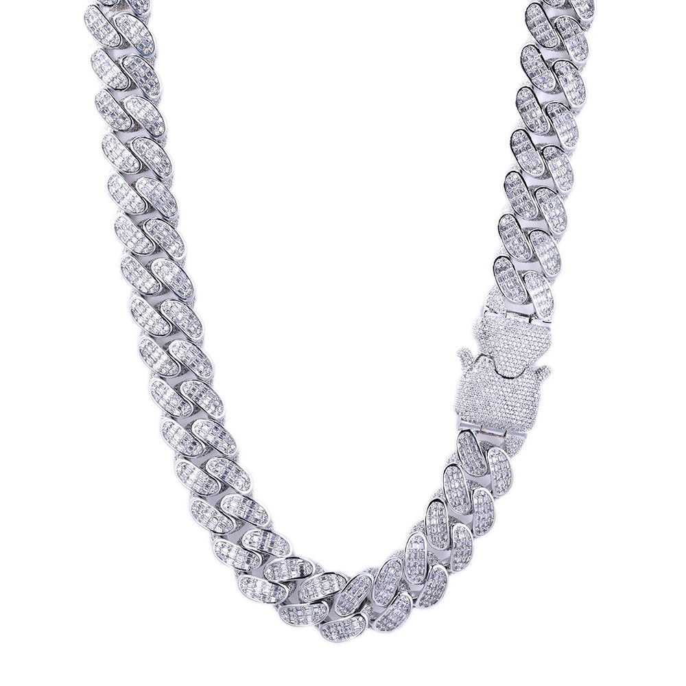 18mm Baguette Moissanite Cuban Link Chain – S925 Silver GRA Certified Iced Out Hip Hop Necklace for Men & Women