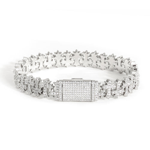 8.5mm Moissanite Cross Link Bracelet – S925 Silver Iced Out Hip Hop Cross Bracelet for Men & Women, Pass Diamond Tester