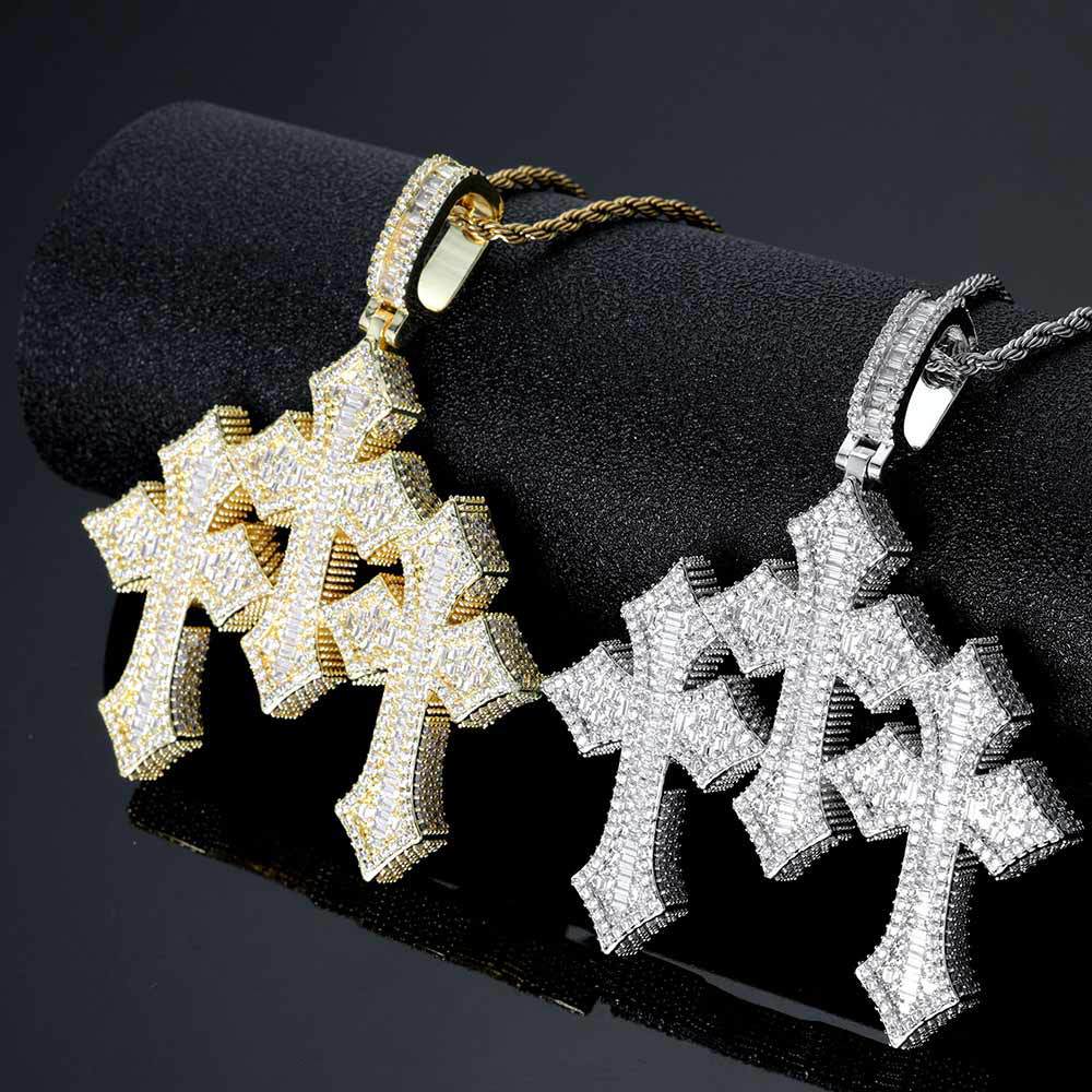 Iced Out Stitched Patch Cross Pendant – 925 Sterling Silver Enamel Moissanite Necklace | Hip Hop Streetwear Cross | GRA Certified