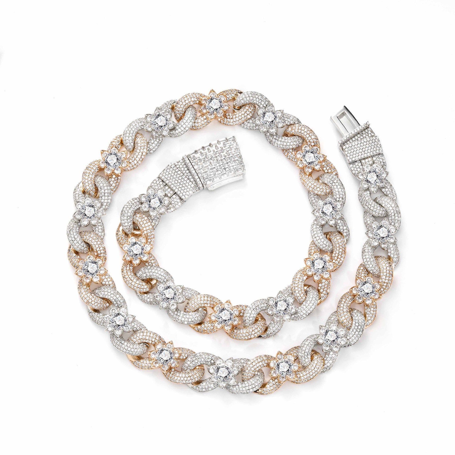 Iced Out Flower Cuban Link Chain – 15mm Pave-Set CZ Hip Hop Necklace for Men & Women | 170g Heavy Statement Jewelry