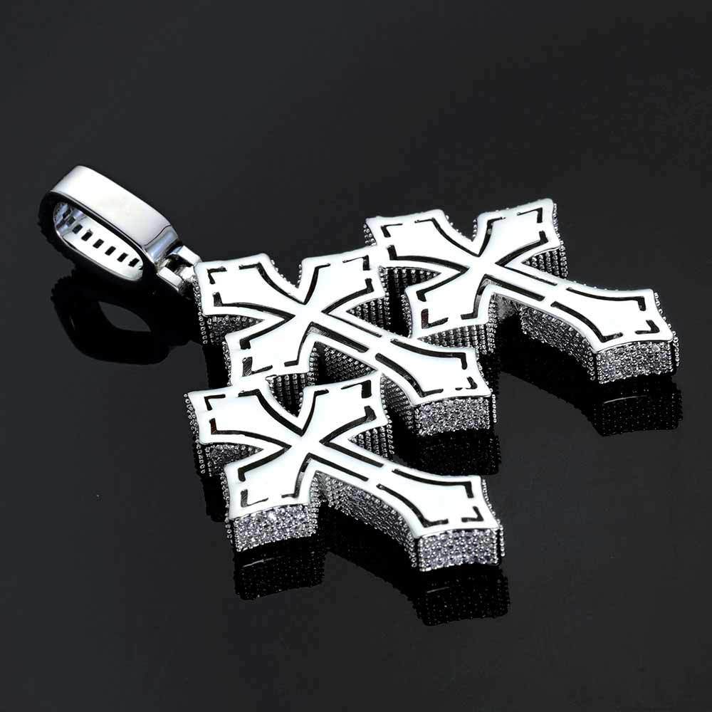 Iced Out Stitched Patch Cross Pendant – 925 Sterling Silver Enamel Moissanite Necklace | Hip Hop Streetwear Cross | GRA Certified