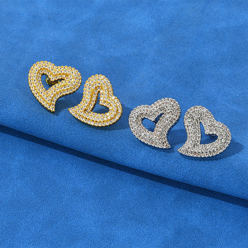 Iced Out Moissanite Heart Stud Earrings – 925 Sterling Silver Hip Hop Studs | VVS Stones | GRA Certified | Pair