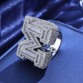 Iced Out Baguette Moissanite Initial Letter Ring – S925 Sterling Silver Custom Alphabet Ring, Hip Hop Pinky Ring for Men, US 7-11